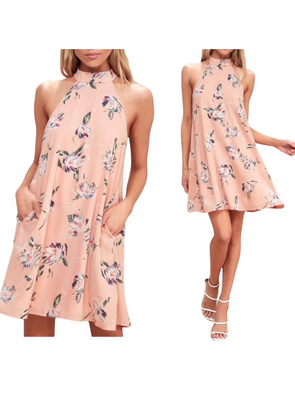 Lulus Merci Bouquet Floral Swing Dress Size S Peach Pink NWT, SALE LIMITED TIME